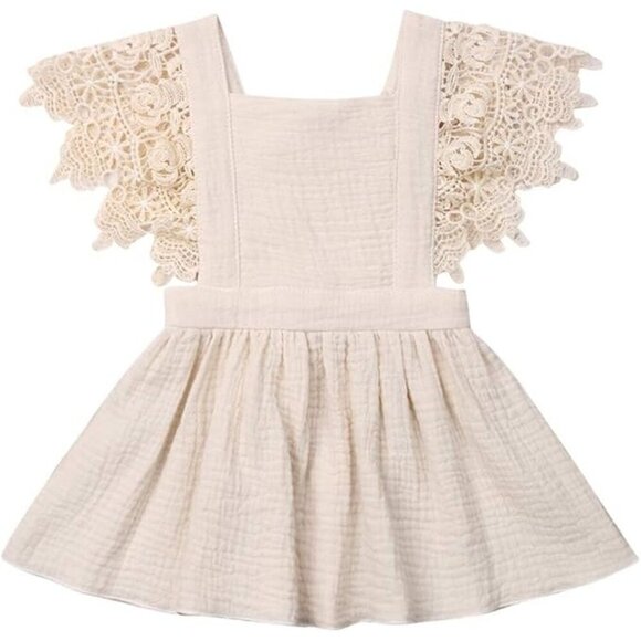 Vintage-Style Girls Cream Dress With Lace Sleeves 100% Cotton Size 18-24M - Picture 1 of 5